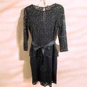 Marina Black Lace Nylon Blend‎ Tiered 3/4 Sleeve Sheath Dress